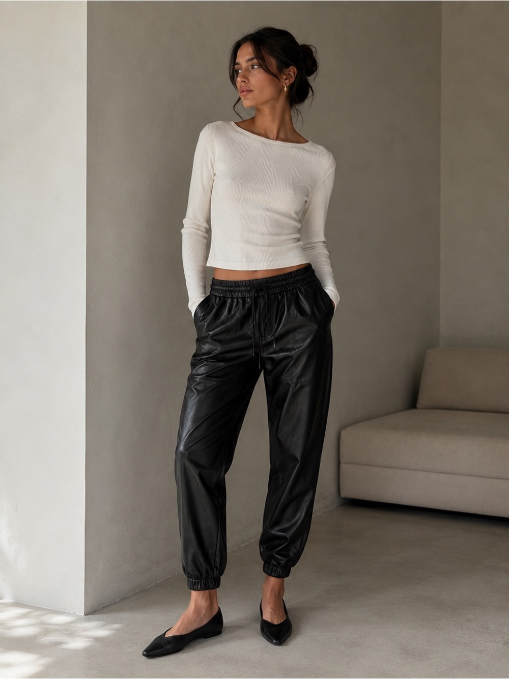 Like New NOLI Black Vegan Leather Women's Jogger Pants Size L